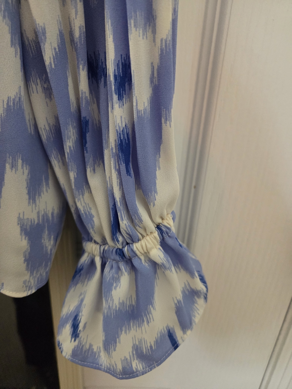 Nine West Blue and White Pleated Print Blouse - Picture 4 of 7